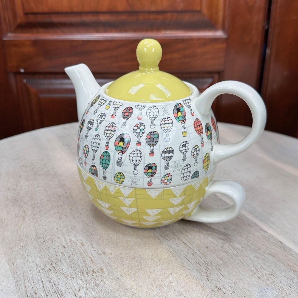 Bloom By Amylee Weeks Tea For One Set Hot Air Balloon Teapot Cup 15oz Yellow